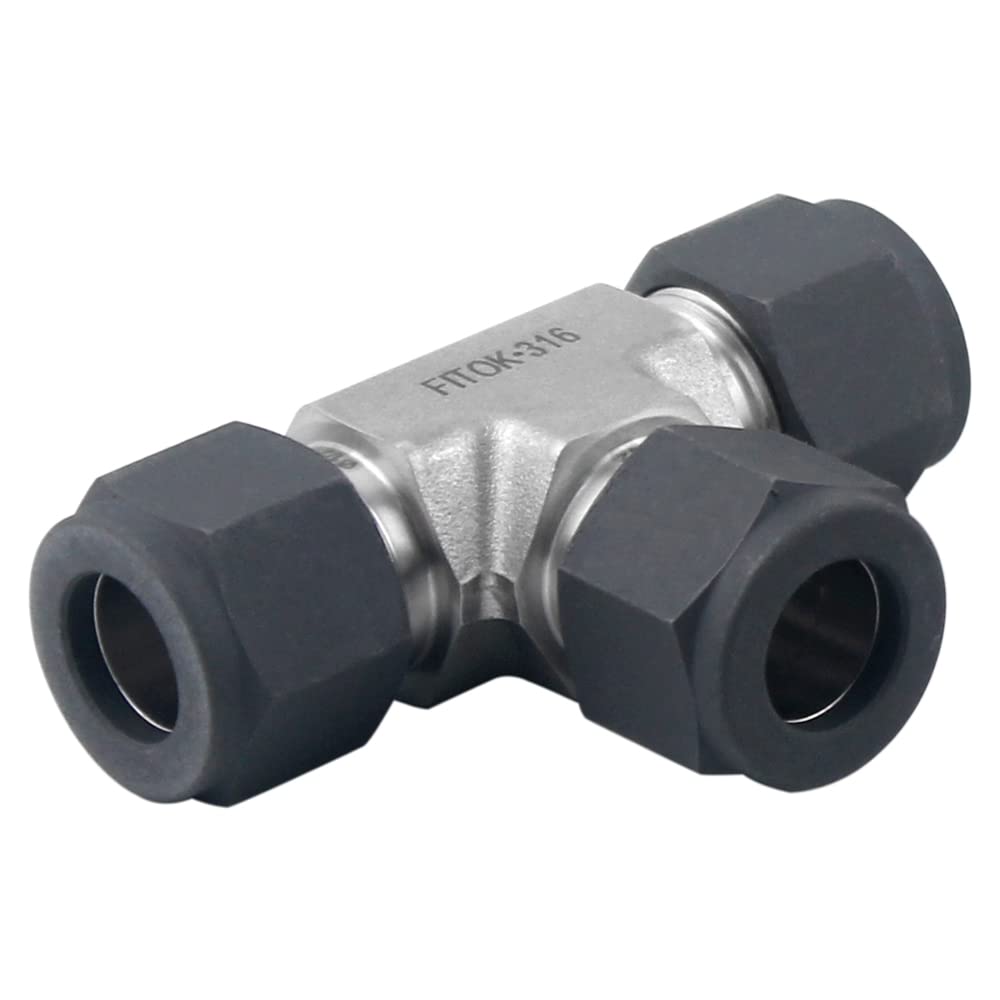 FITOK 316 Stainless Steel Single Ferrule Compression Tube Fitting Union Tee 1/4" Tube OD, SS-TTT-SFL4