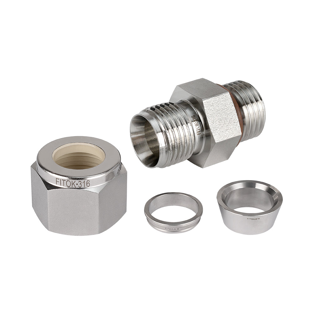 FITOK 316 SS Bored-Through Male Connector, OD x SAE/MS Straight Thread