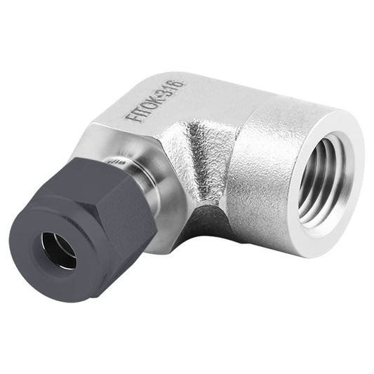 FITOK SS-LF-SFL6-NS4, 316 Stainless Steel Single Ferrule Compression Tube Fitting, Female Elbow, 3/8" Tube OD × 1/4" Female NPT