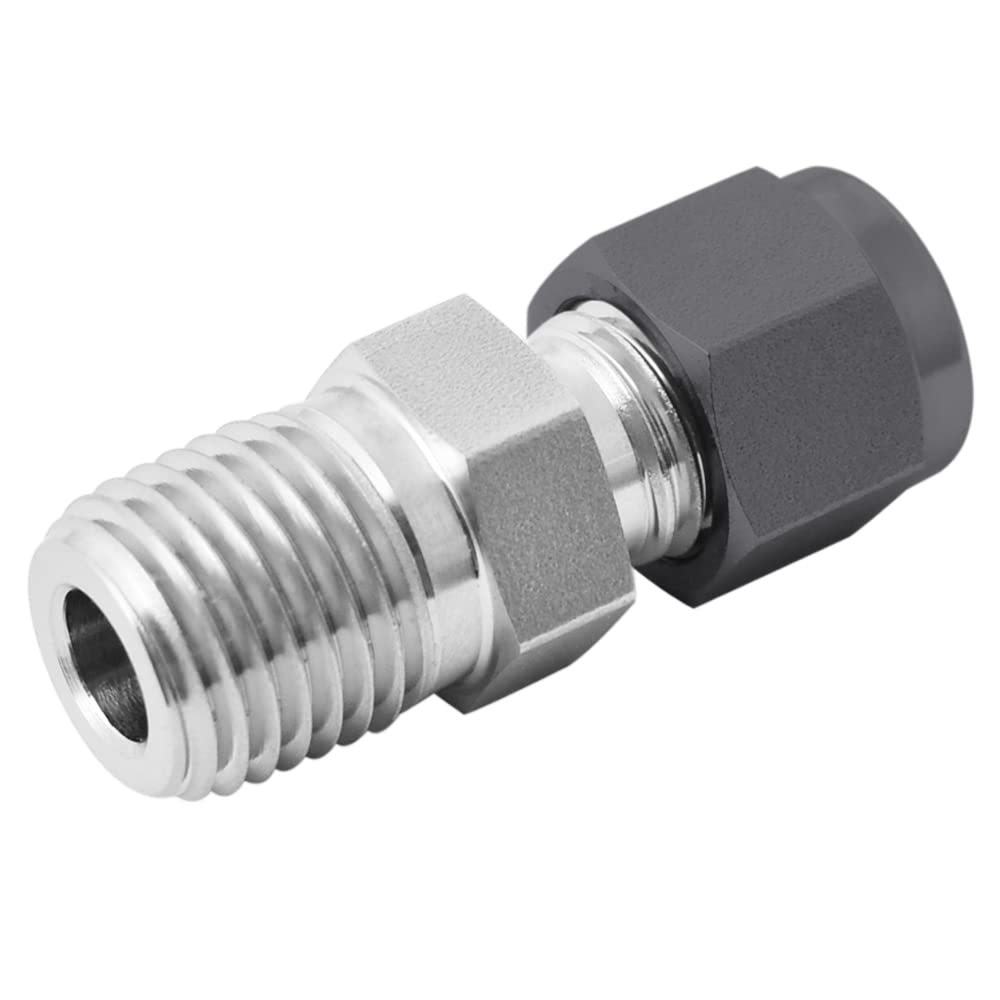 FITOK 316 SS Thermocouple Connector Bored Through 1/2" Tube OD × 1/2" Male NPT Single Ferrule Black Molybdenum Disulfide (MoS?) Coated Nut, SS-TCM-SFL8-NS8