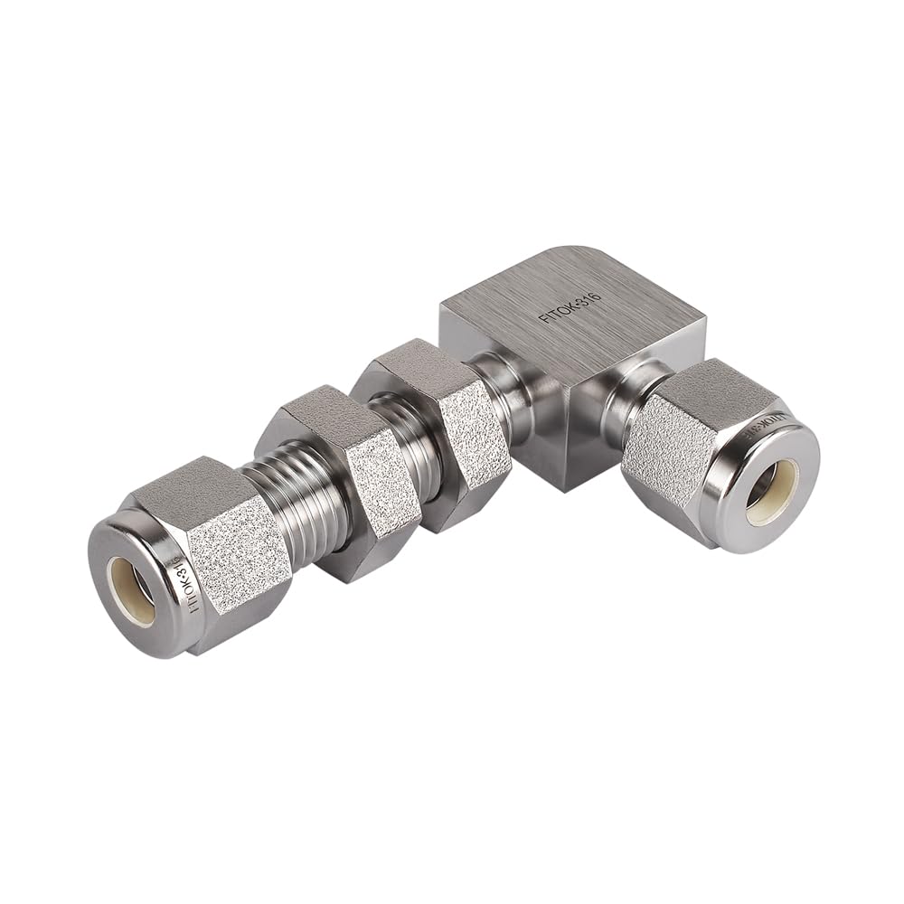 FITOK 316 Stainless Steel Compression Tube Fitting Bulkhead Union Elbow 1/4" Tube OD Panel Position Adjustable