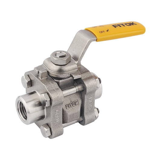 FITOK 3-Piece Ball Valve 1/4" x 1/4" Female NPT Straight 0.28" Orifice 2500 psig CF8M Stainless Steel Body Reinforced PTFE Seats