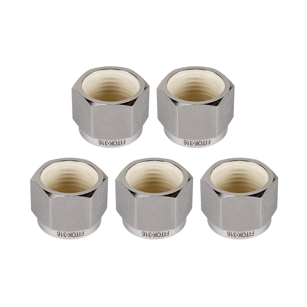 FITOK 316 Stainless Steel Compression Tube Fitting Component Sets (5-Pack Nuts / 10-Pack Ferrule Sets)