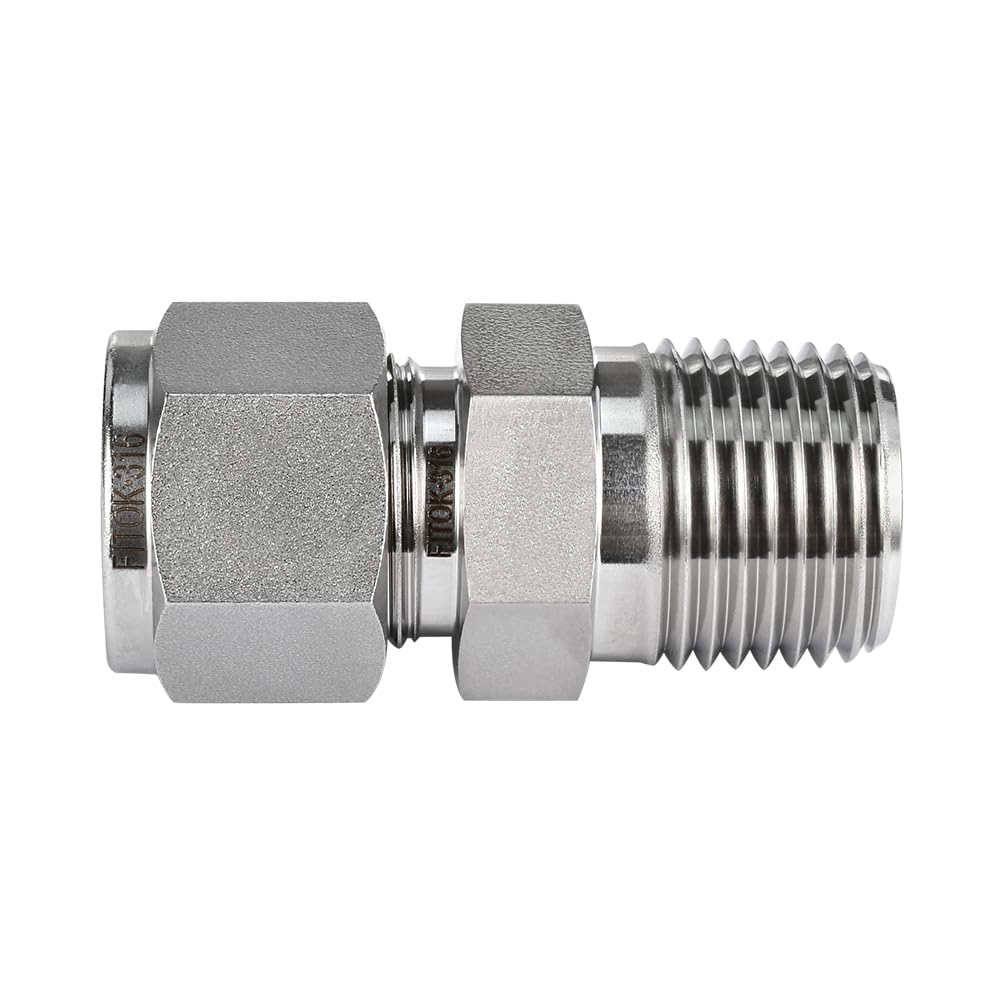 FITOK 316 SS Thermocouple Connector Bored Through 1/2" Tube OD × 1/2" Male NPT Single Ferrule Black Molybdenum Disulfide (MoS?) Coated Nut, SS-TCM-SFL8-NS8