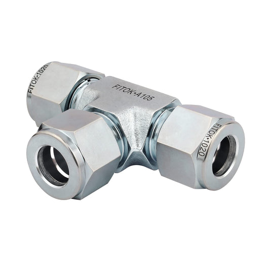 FITOK Tube OD Union Tee Zinc Plated Carbon Steel Compression Tube Fitting with Double Ferrules 9600 psi, CS-TTT-FL4