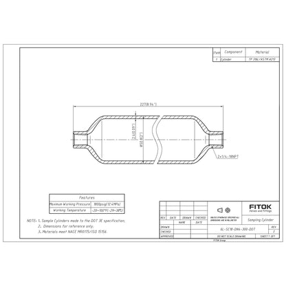 FITOK DOT 1800 psig Sample Cylinder 316L Stainless Steel Double-Ended 1/4" Female NPT