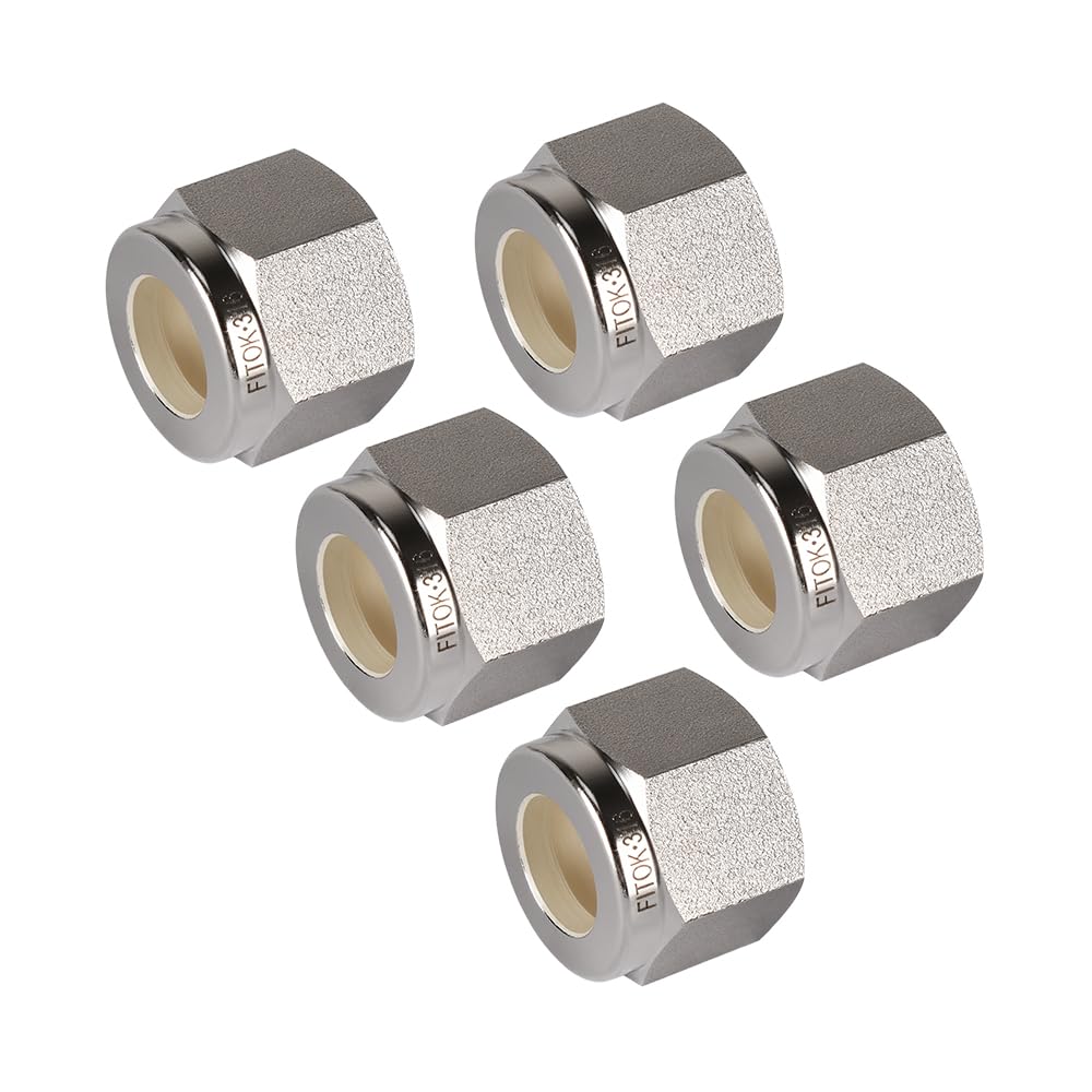 FITOK 316 Stainless Steel Compression Tube Fitting Component Sets (5-Pack Nuts / 10-Pack Ferrule Sets)