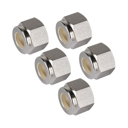FITOK 316 Stainless Steel Compression Tube Fitting Component Sets (5-Pack Nuts / 10-Pack Ferrule Sets)