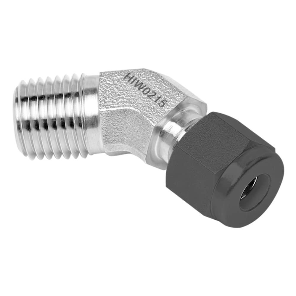 FITOK 316 Stainless Steel Single Ferrule Compression Tube Fitting 45 Degree Male Elbow 3/8" Tube OD × 1/4" Male NPT, SS-VM-SFL6-NS4