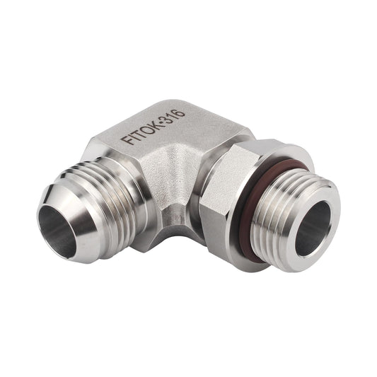 FITOK 37° Flared Tube Fitting Positionable Elbow Male JIC × Male SAE/MS Straight Thread, 316 Stainless Steel