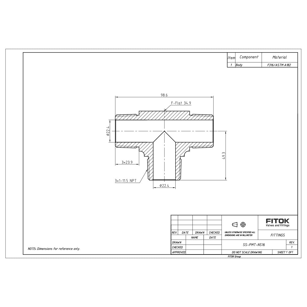 FITOK 316 Stainless Steel Instrumentation Pipe Fitting Tee Male NPT