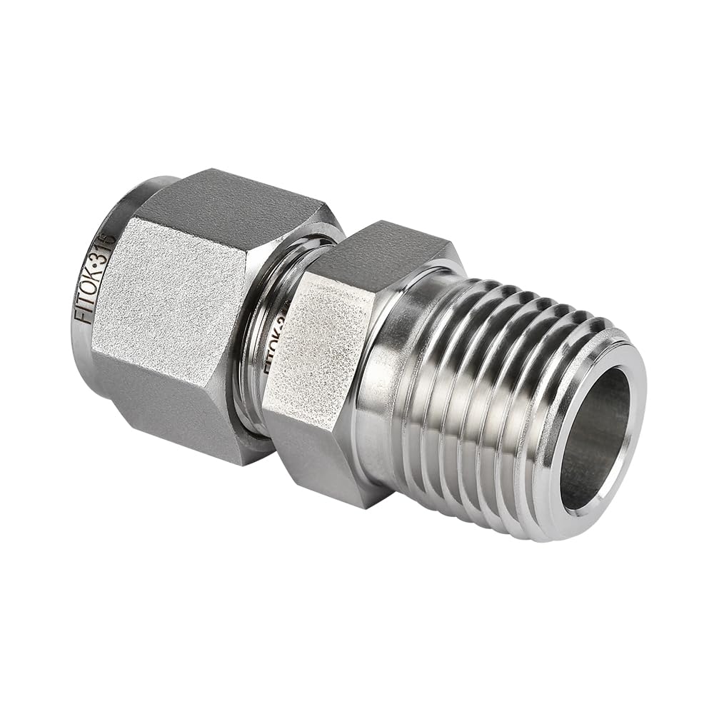 FITOK 316 SS Thermocouple Connector Bored Through 1/2" Tube OD × 1/2" Male NPT Single Ferrule Black Molybdenum Disulfide (MoS?) Coated Nut, SS-TCM-SFL8-NS8