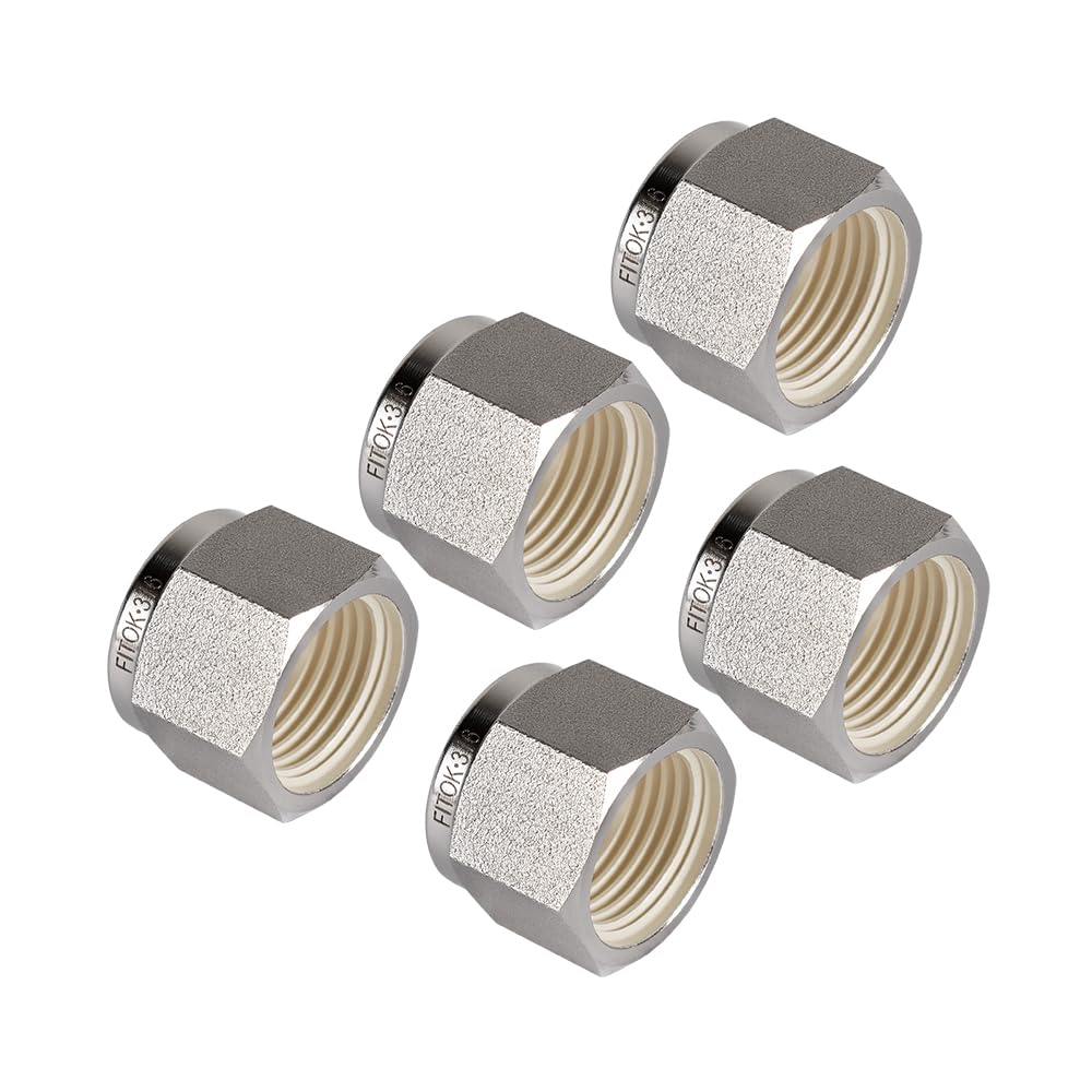 FITOK 316 Stainless Steel Compression Tube Fitting Component Sets (5-Pack Nuts / 10-Pack Ferrule Sets)