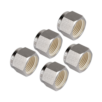 FITOK 316 Stainless Steel Compression Tube Fitting Component Sets (5-Pack Nuts / 10-Pack Ferrule Sets)