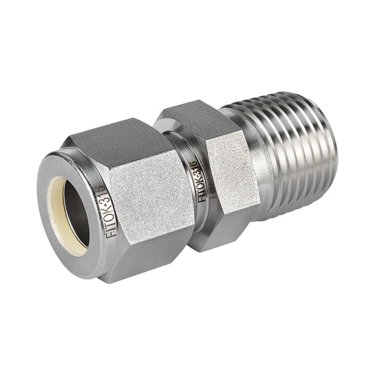 FITOK 316 SS Thermocouple Connector Bored Through 1/2" Tube OD × 1/2" Male NPT Single Ferrule Black Molybdenum Disulfide (MoS?) Coated Nut, SS-TCM-SFL8-NS8