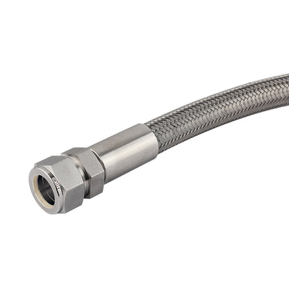 FITOK PTFE-Lined Stainless Steel Braided Hose 1/4" Nominal Hose Size 1/4" Tube Fitting 316 SS End Connections 3000 psi Chemically Compatible