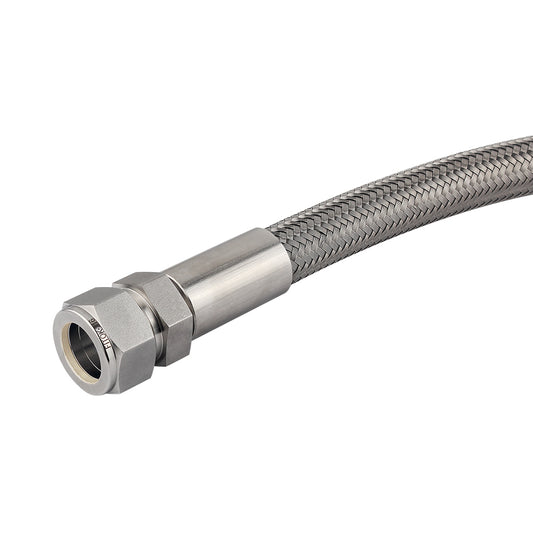 FITOK PTFE-Lined Stainless Steel Braided Hose 1/4" Nominal Hose Size 1/4" Tube Fitting 316 SS End Connections 3000 psi Chemically Compatible