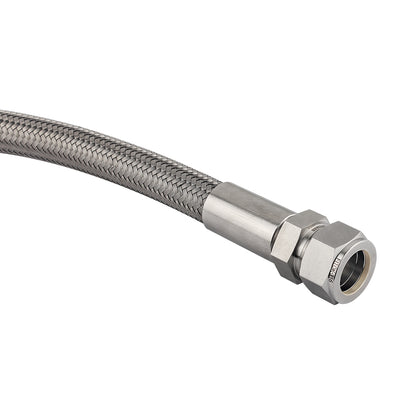 FITOK PTFE-Lined Stainless Steel Braided Hose 1/4" Nominal Hose Size 1/4" Tube Fitting 316 SS End Connections 3000 psi Chemically Compatible