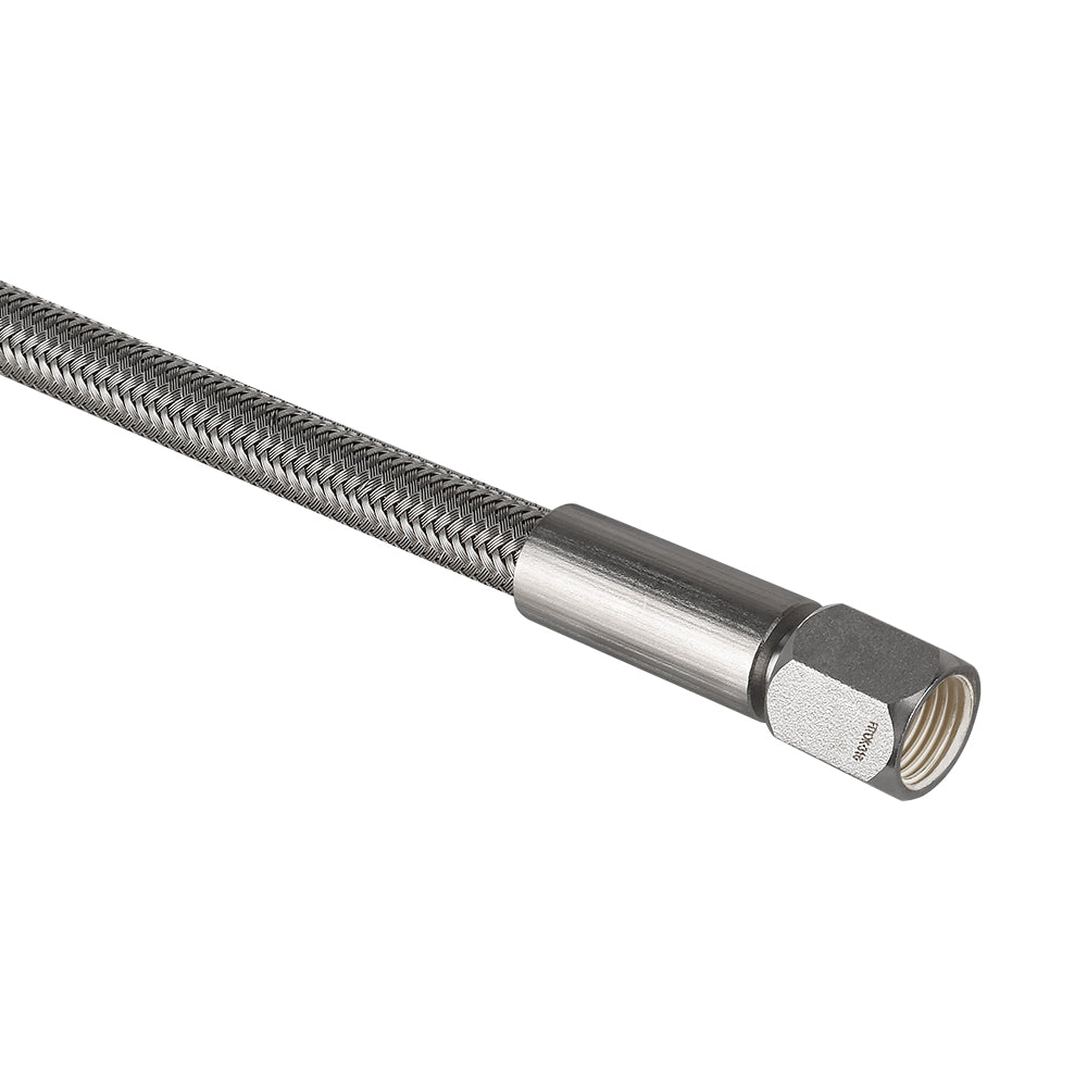 FITOK PTFE-Lined Stainless Steel Braided Hose 3/8" Nominal Hose Size 3/8" Female NPT x Female JIC 37° Flare Swivel 316 SS End Connections 2500 psi Chemically Compatible