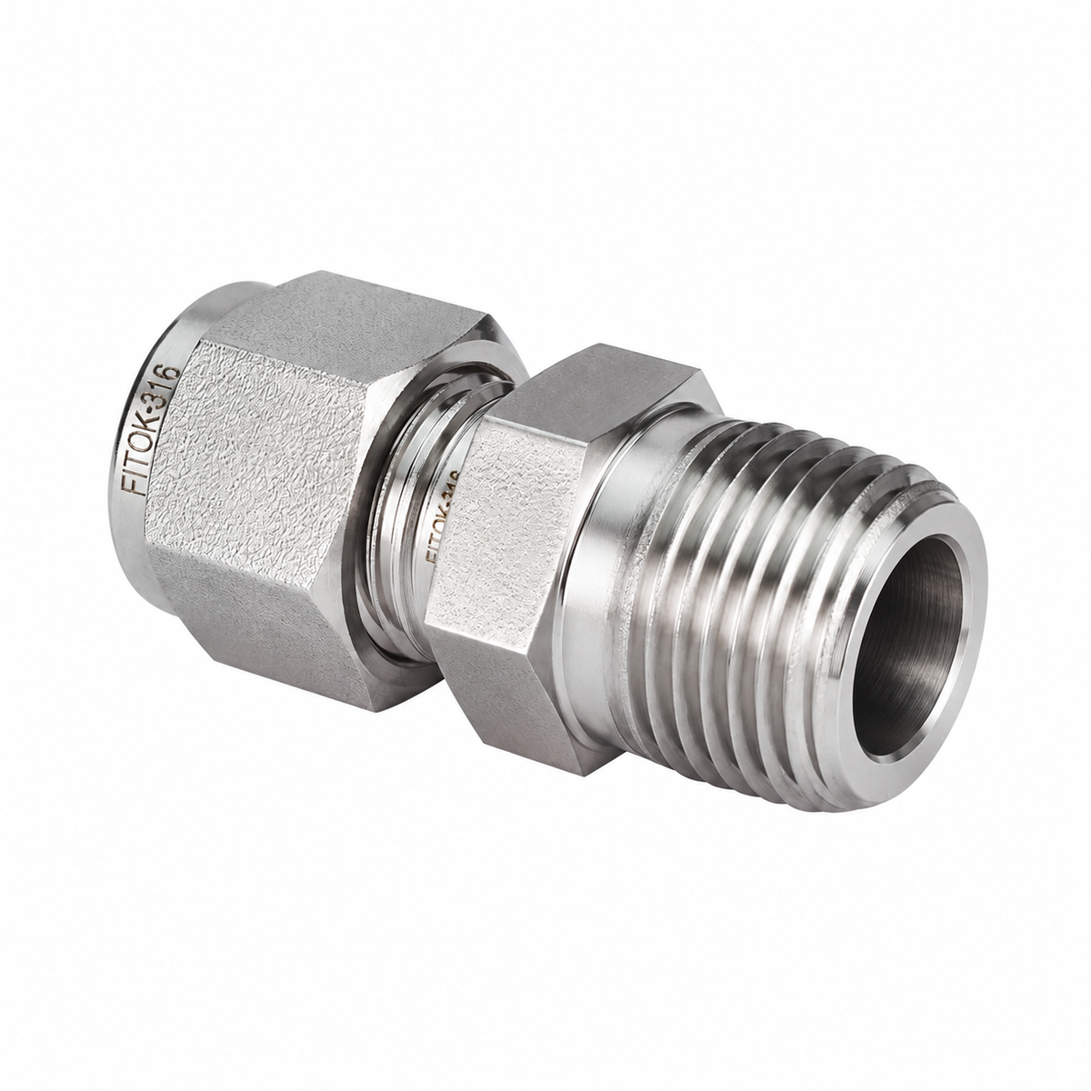 FITOK 316 SS Bored-Through Male Connector, OD x Male NPT