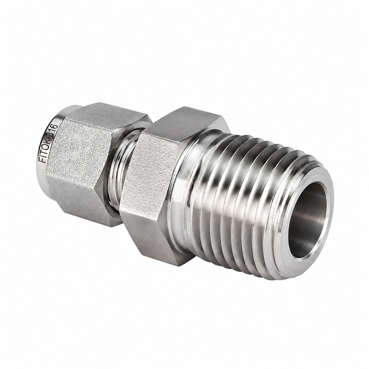 FITOK 316 SS Bored-Through Male Connector, OD x Male NPT