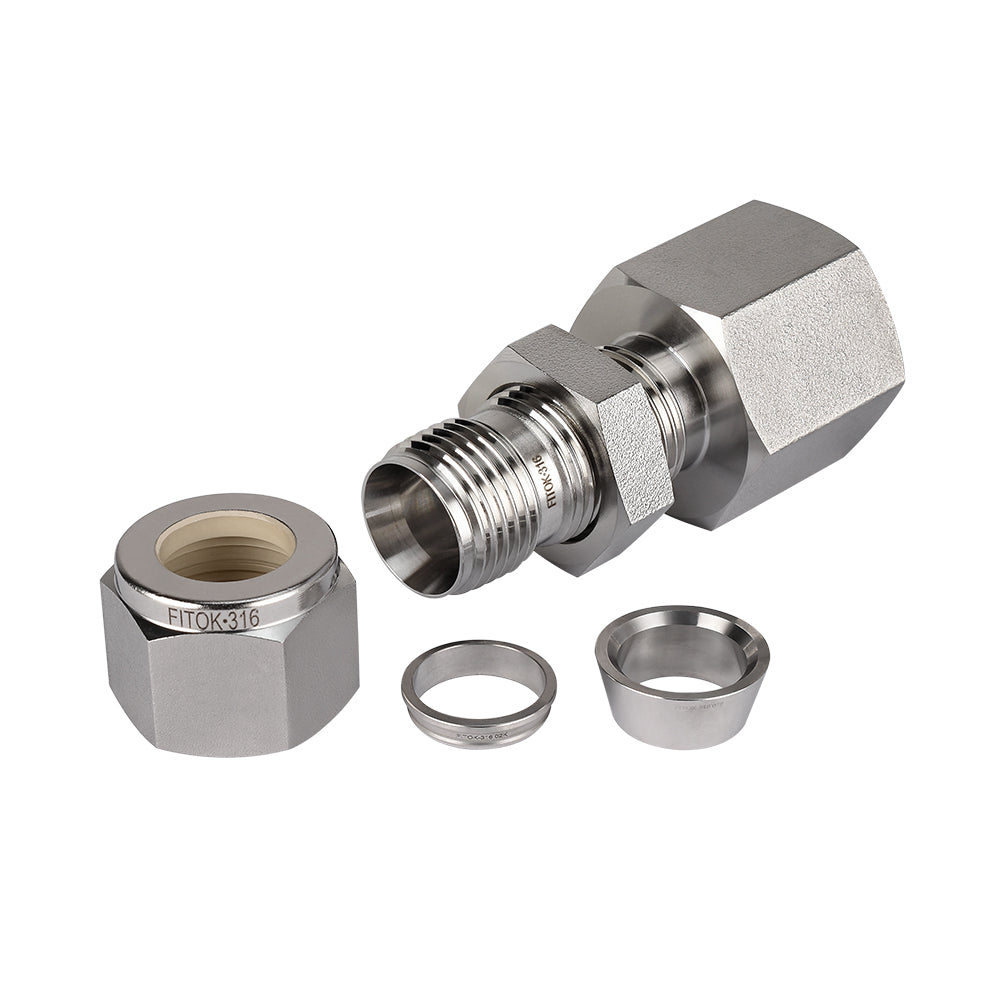 FITOK 316 Stainless Steel Bulkhead Connector Tube OD x Female NPT Compression Fitting