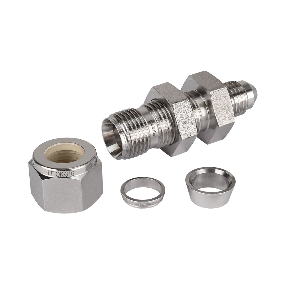 FITOK 316 Stainless Steel Bulkhead Connector Tube OD x Male JIC 37° Flare