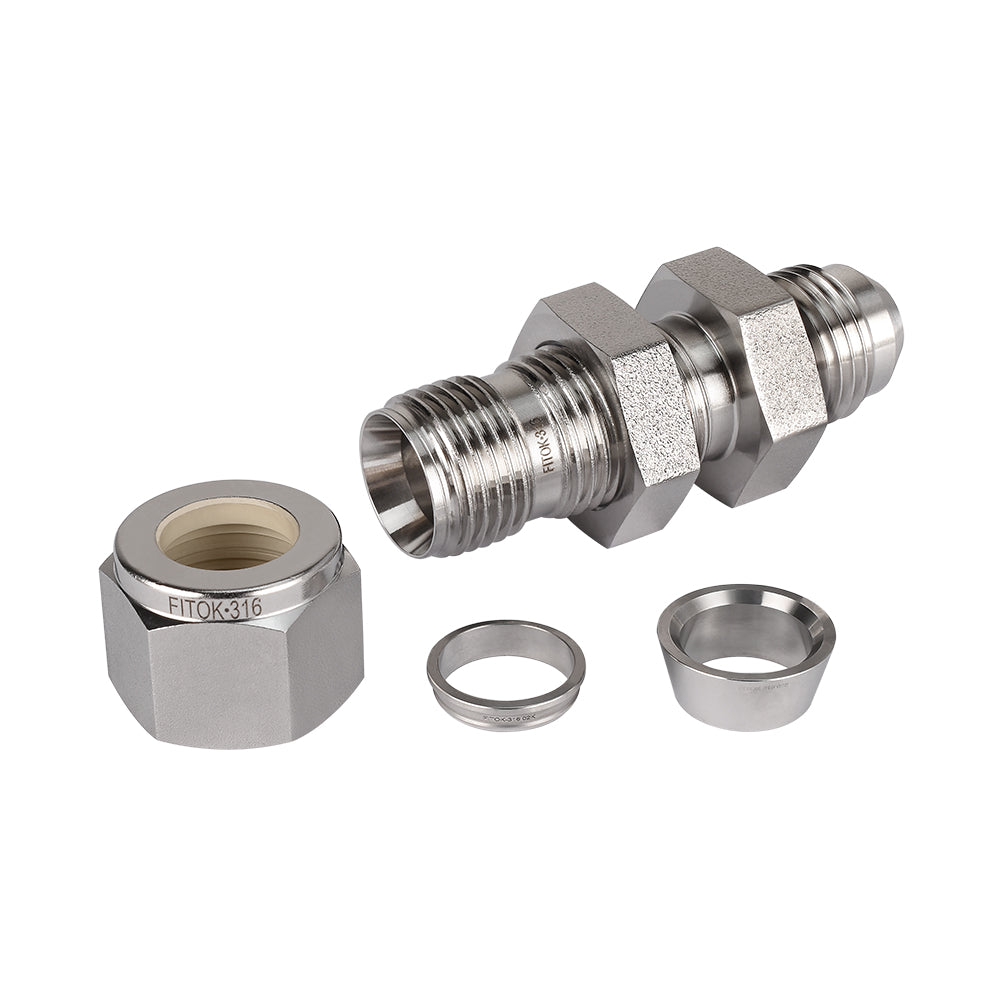 FITOK 316 Stainless Steel Bulkhead Connector Tube OD x Male JIC 37° Flare