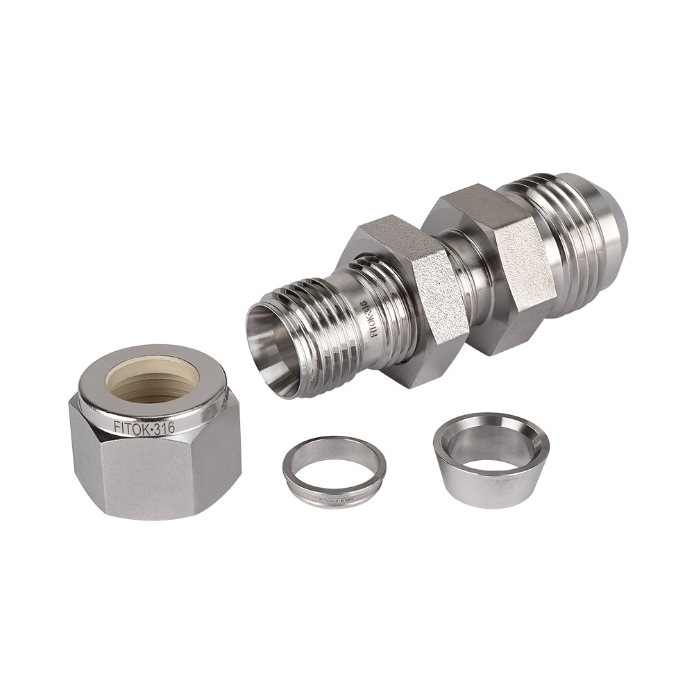 FITOK 316 Stainless Steel Bulkhead Connector Tube OD x Male JIC 37° Flare