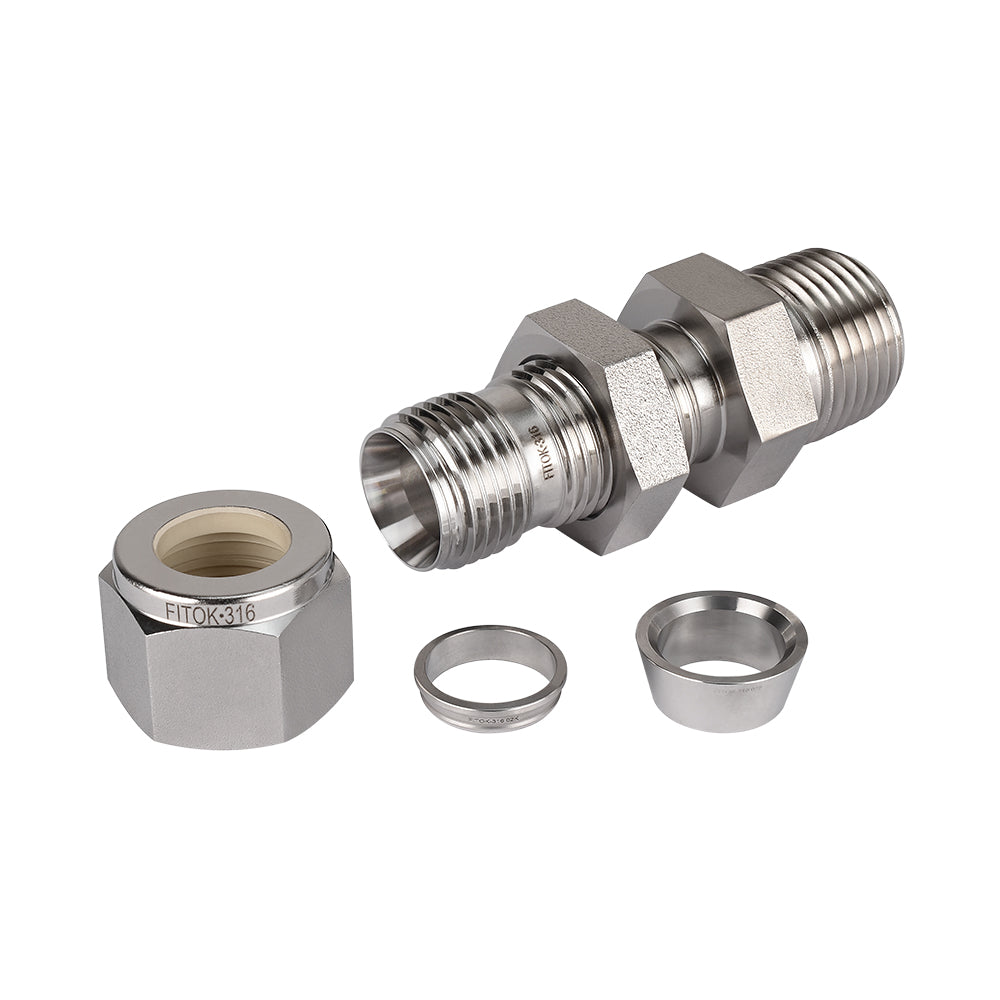 FITOK 316 Stainless Steel Bulkhead Connector Tube OD x Male NPT Compression Fitting