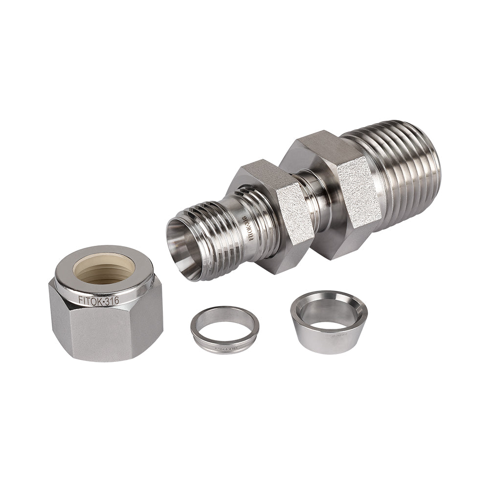 FITOK 316 Stainless Steel Bulkhead Connector Tube OD x Male NPT Compression Fitting