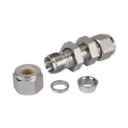 FITOK 316 Stainless Steel Bulkhead Union Tube OD x Tube OD Compression Fitting