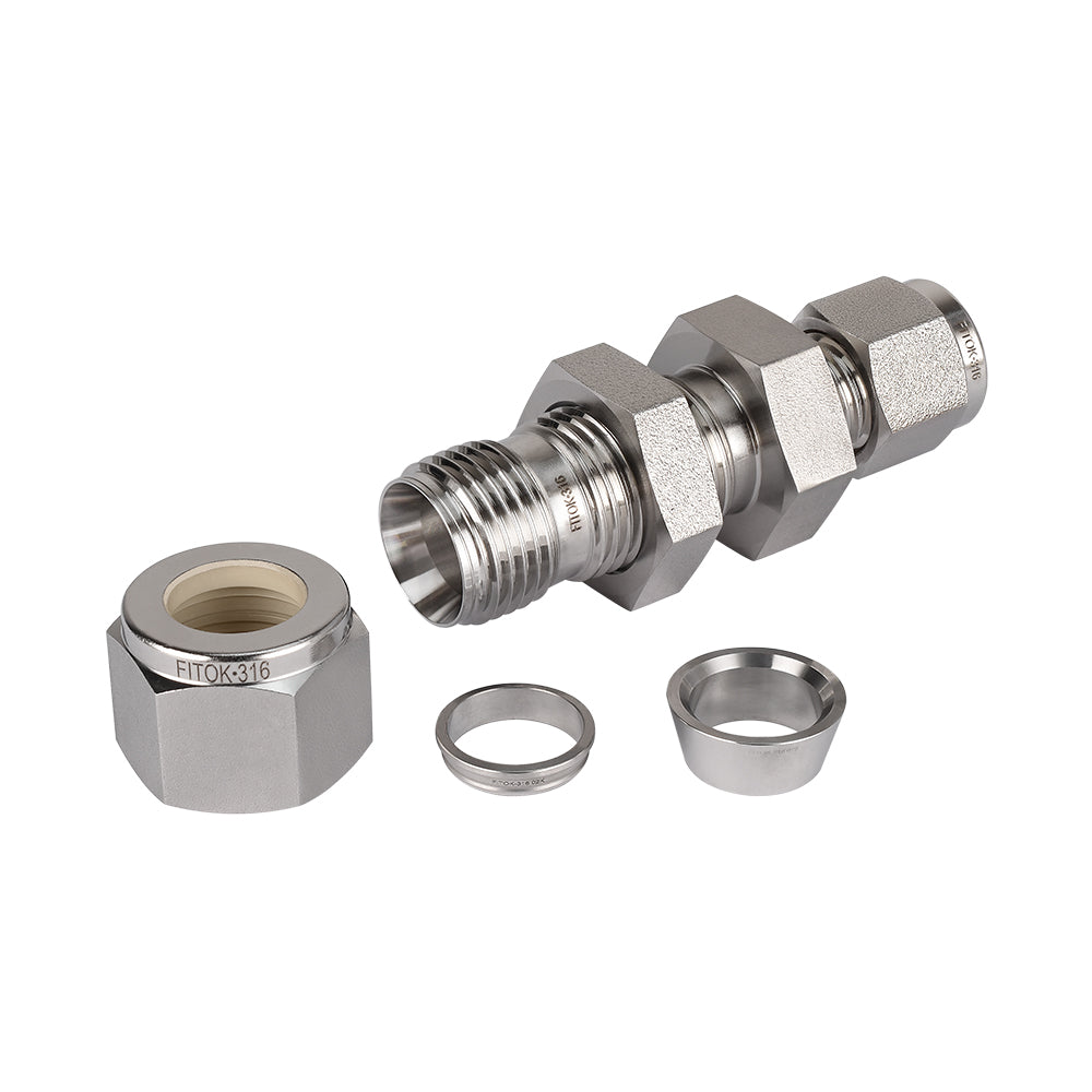 FITOK 316 Stainless Steel Bulkhead Union Tube OD x Tube OD Compression Fitting