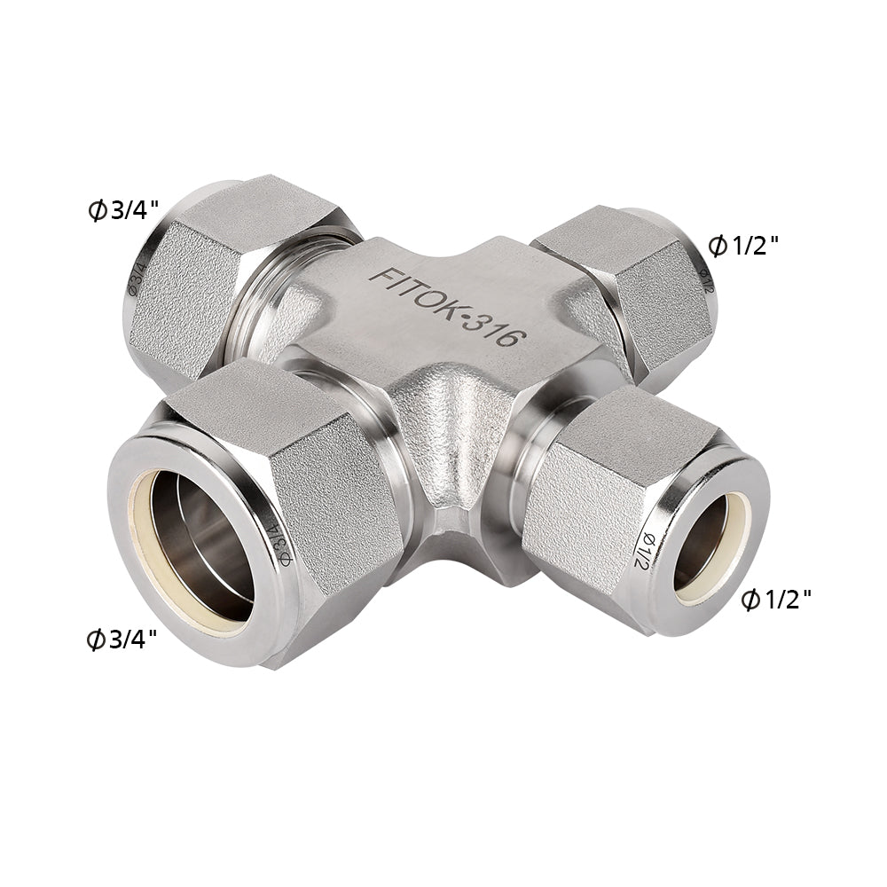 FITOK 316 Stainless Steel Union Cross Tube OD Compression Tube Fitting