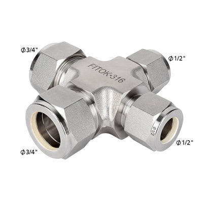 FITOK 316 Stainless Steel Union Cross Tube OD Compression Tube Fitting