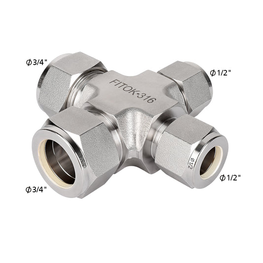 FITOK 316 Stainless Steel Union Cross Tube OD Compression Tube Fitting