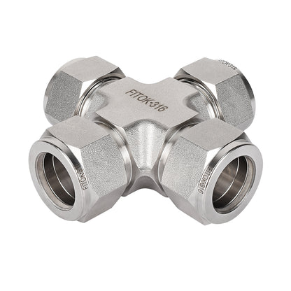 FITOK 316 Stainless Steel Union Cross Tube OD Compression Tube Fitting