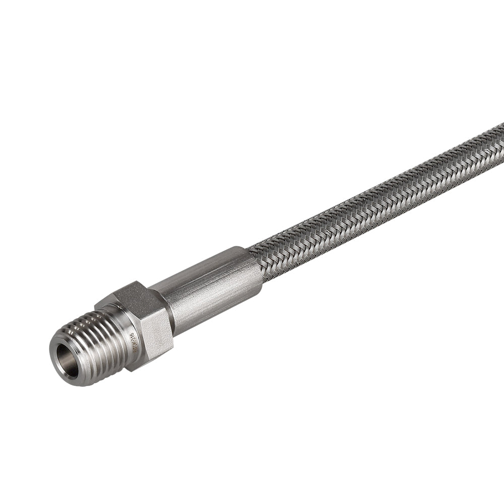 FITOK PTFE-Lined Stainless Steel Braided Hose 1/2" Nominal Hose Size 1/2" Male NPT 316 SS End Connections 2000 psi Chemically Compatible