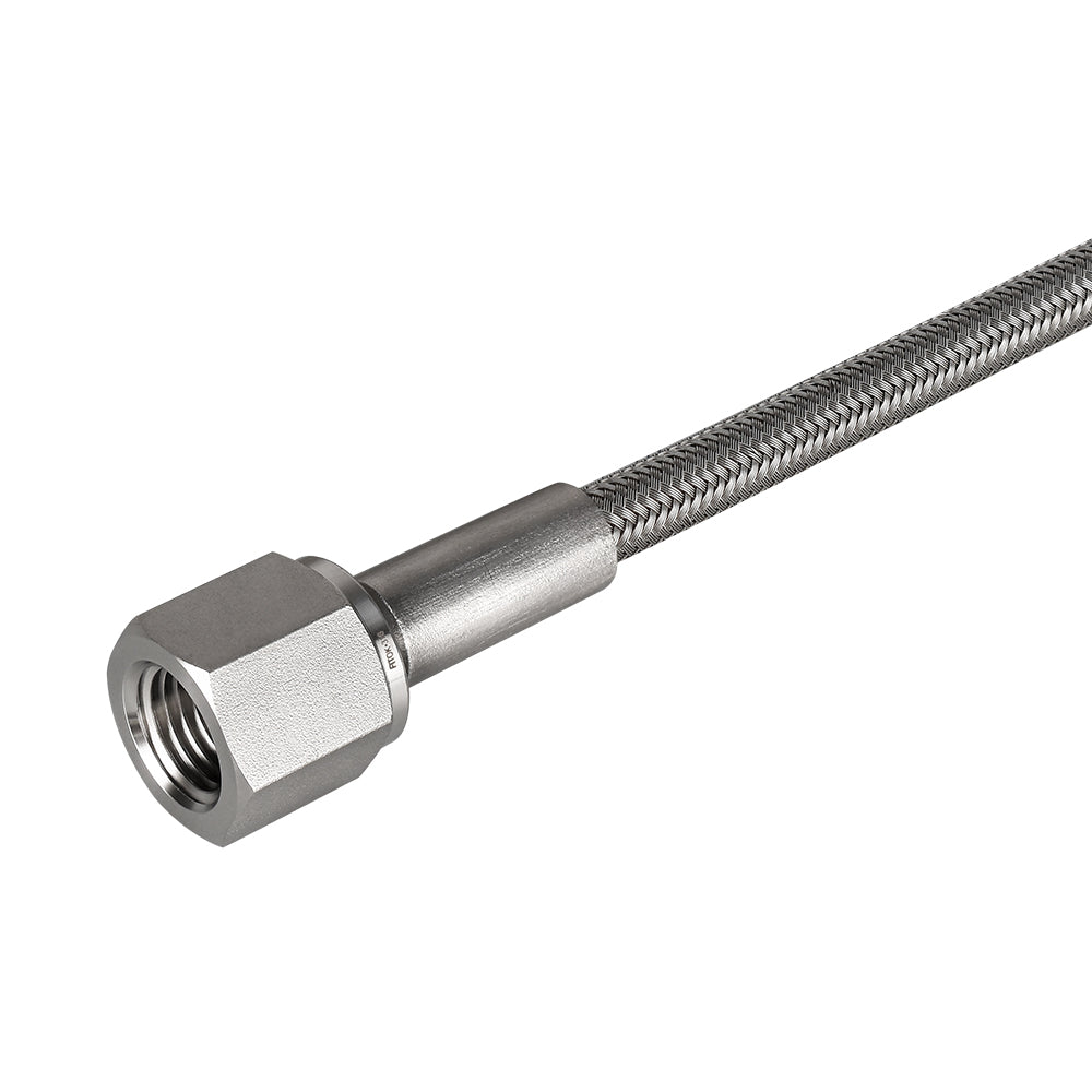 FITOK PTFE-Lined Stainless Steel Braided Hose 1/4" Nominal Hose Size 1/4" Female NPT 316 SS End Connections 3000 psi Chemically Compatible
