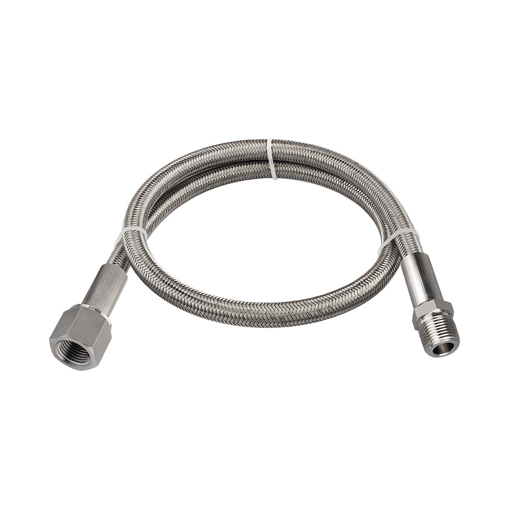 FITOK PTFE-Lined Stainless Steel Braided Hose 1/2" Nominal Hose Size 1/2" Female NPT x Male NPT 316 SS End Connections 2000 psi Chemically Compatible