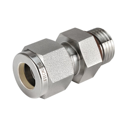 FITOK 316 SS Bored-Through Male Connector, OD x SAE/MS Straight Thread