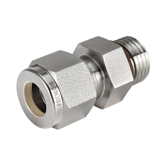 FITOK 316 SS Bored-Through Male Connector, OD x SAE/MS Straight Thread