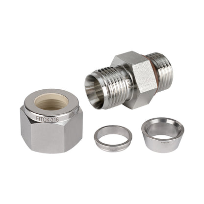 FITOK 316 SS Bored-Through Male Connector, OD x SAE/MS Straight Thread