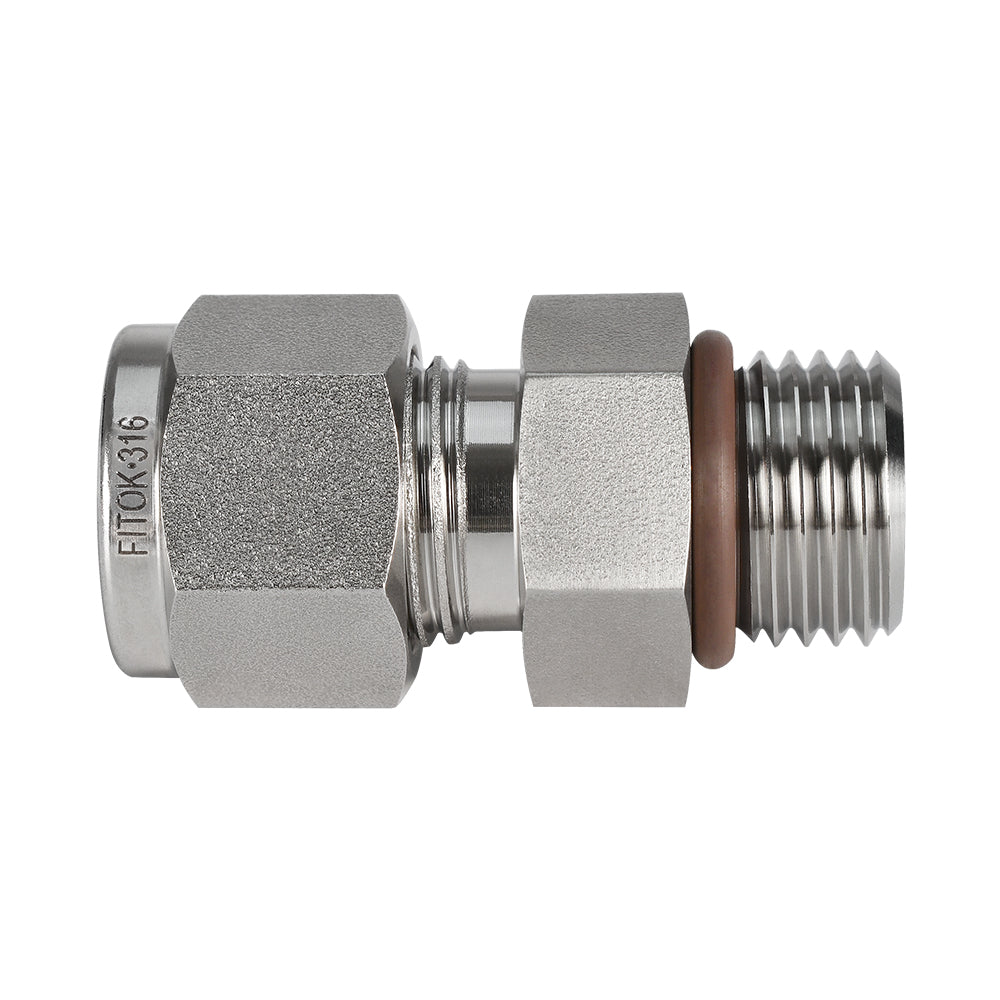 FITOK 316 SS Bored-Through Male Connector, OD x SAE/MS Straight Thread
