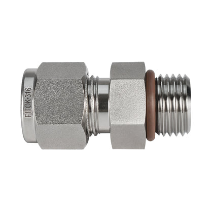 FITOK 316 SS Bored-Through Male Connector, OD x SAE/MS Straight Thread