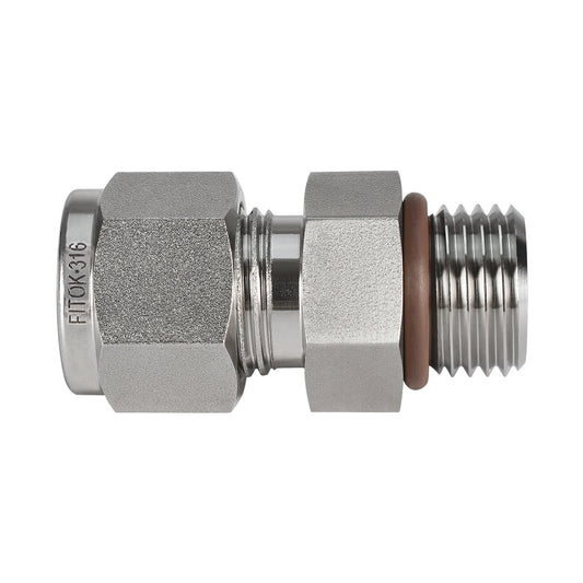 FITOK 316 SS Bored-Through Male Connector, OD x SAE/MS Straight Thread