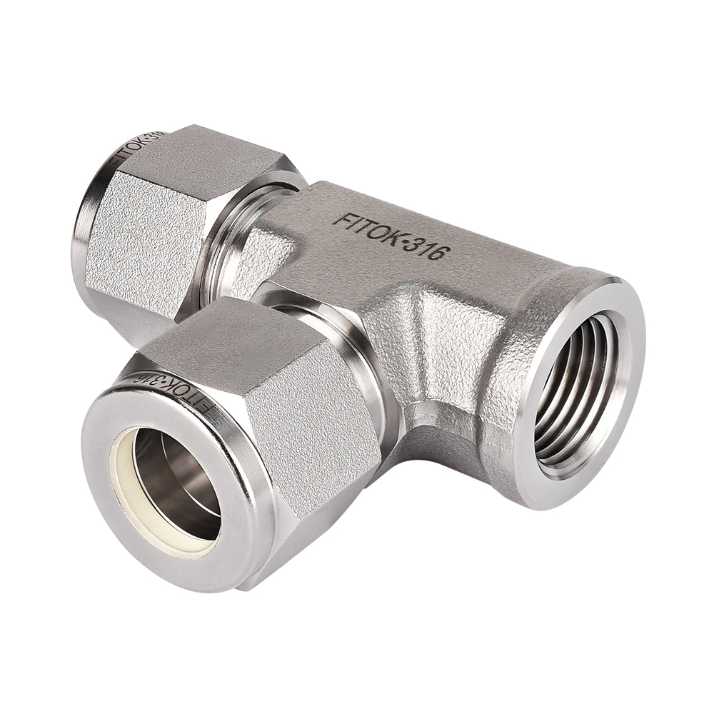 FITOK 316 Stainless Steel Compression Fitting Female Run Tee Tube OD x Female NPT x Tube OD