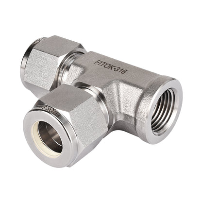 FITOK 316 Stainless Steel Compression Fitting Female Run Tee Tube OD x Female NPT x Tube OD