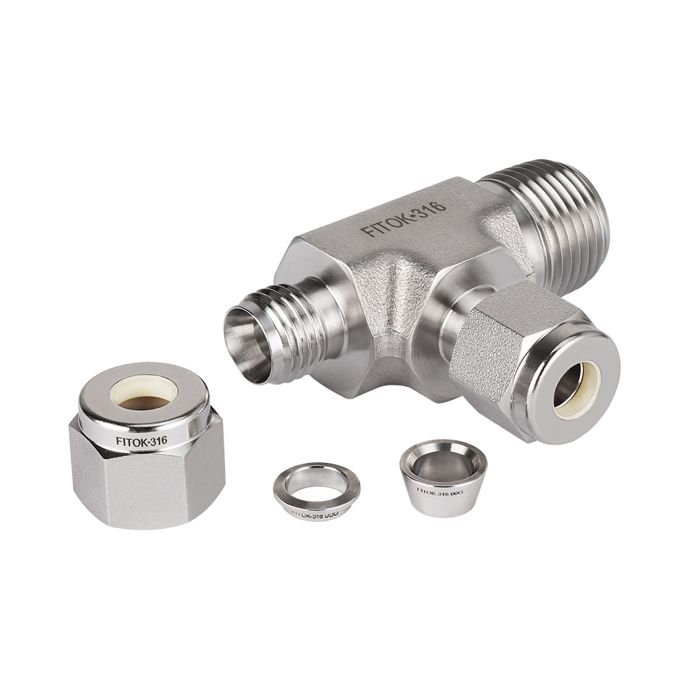 FITOK 316 Stainless Steel Compression Fitting Male Run Tee Tube OD x Male NPT x Tube OD
