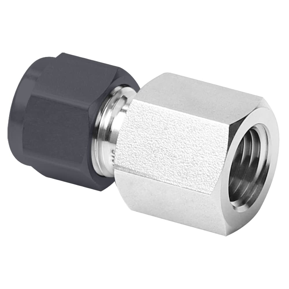 FITOK 3/8" Tube OD × 1/4" Female NPT 316 Stainless Steel Single Ferrule Compression Tube Fitting Female Connector, SS-CF-SFL6-NS4